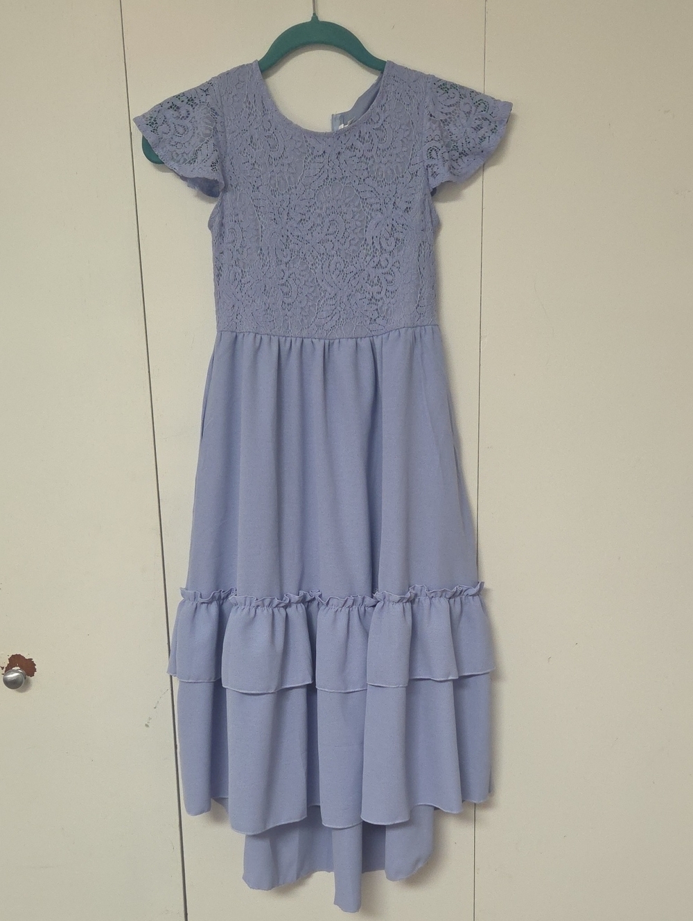 Sika Lavender Lace Bodice High-Low Ruffle Dress